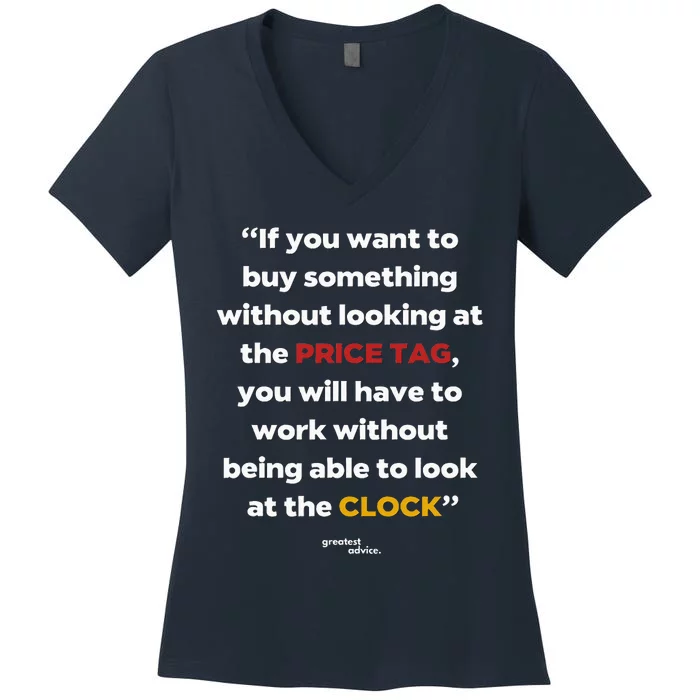 Price Tag Vs. Clock Financial Freedom Motivational Quote Women's V-Neck T-Shirt