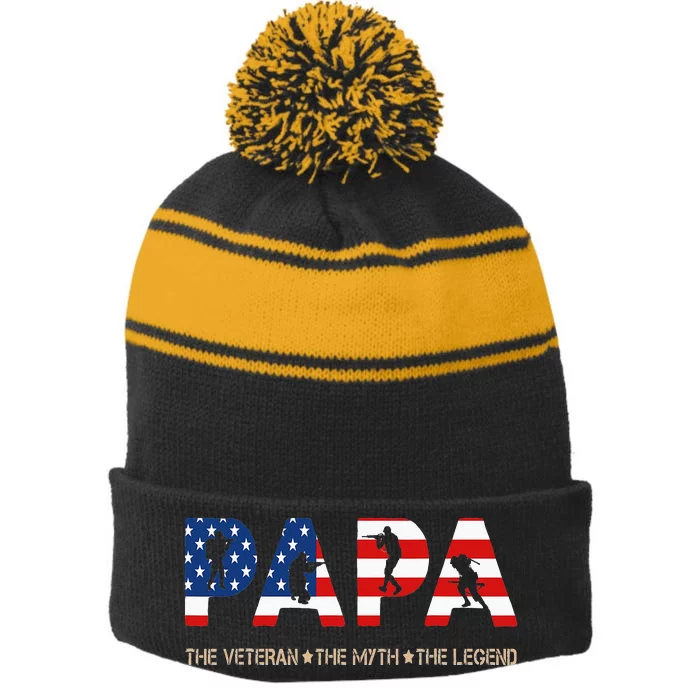 Papa The Veteran The Myth The Legend Stripe Pom Pom Beanie