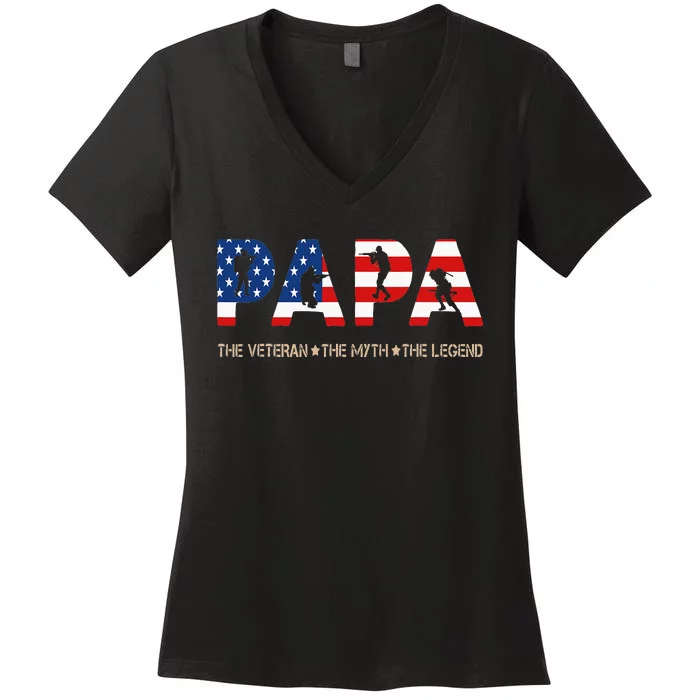 Papa The Veteran The Myth The Legend Women's V-Neck T-Shirt