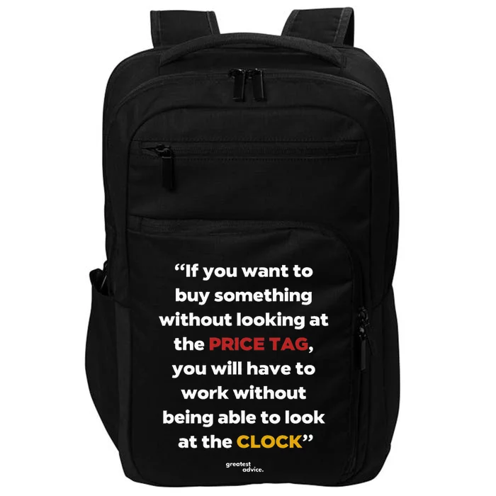 Price Tag Vs. Clock Financial Freedom Motivational Impact Tech Backpack