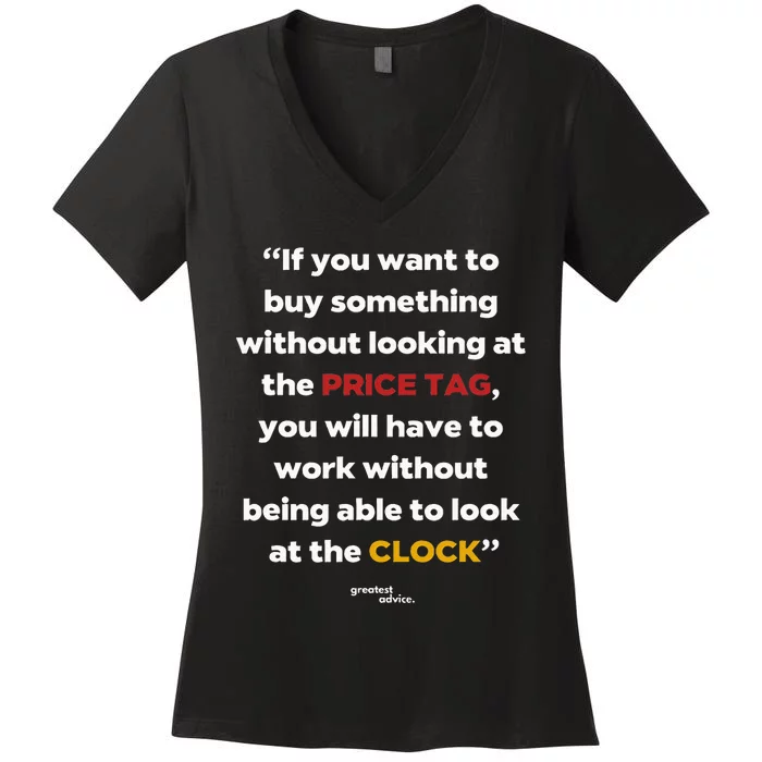 Price Tag Vs. Clock Financial Freedom Motivational Women's V-Neck T-Shirt