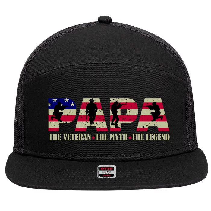 Papa The Veteran The Myth The Legend 7 Panel Mesh Trucker Snapback Hat