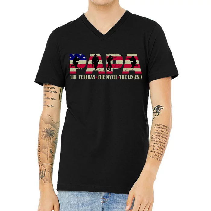 Papa The Veteran The Myth The Legend V-Neck T-Shirt