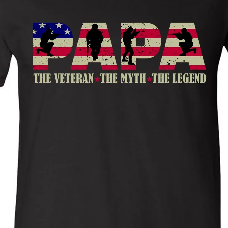 Papa The Veteran The Myth The Legend V-Neck T-Shirt