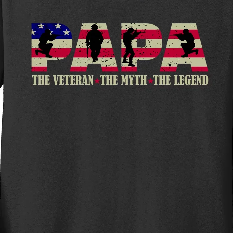 Papa The Veteran The Myth The Legend Kids Long Sleeve Shirt