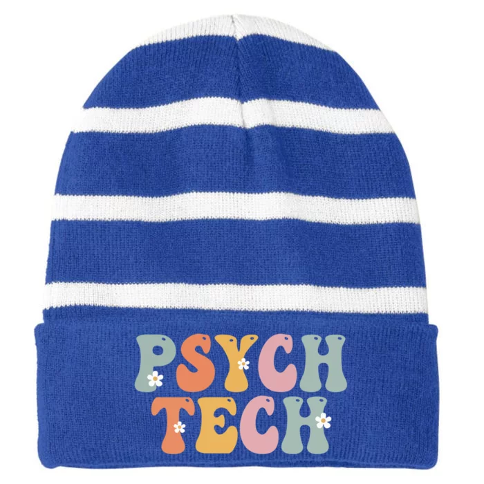 Psych Tech Week Groovy Appreciation Day For Work Meaningful Gift Striped Beanie with Solid Band