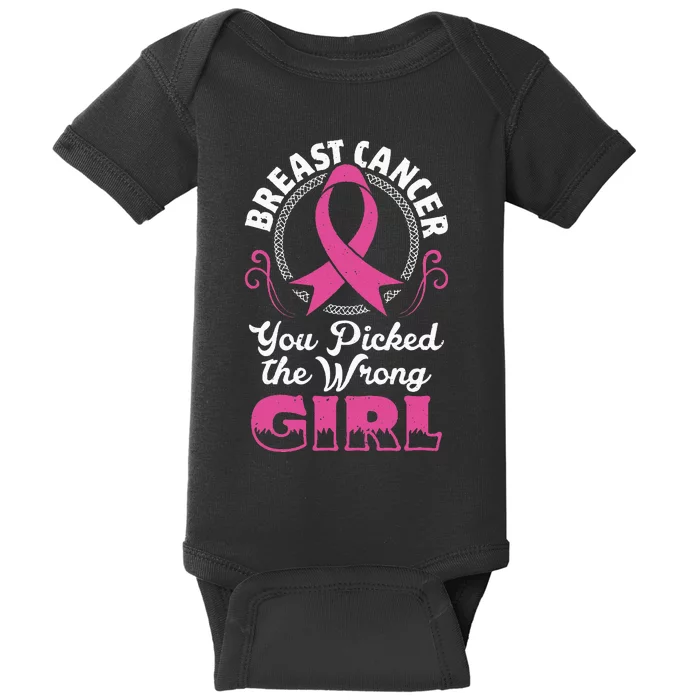 Picked The Wrong Woman Pink Month Breast Cancer Awareness Baby Bodysuit