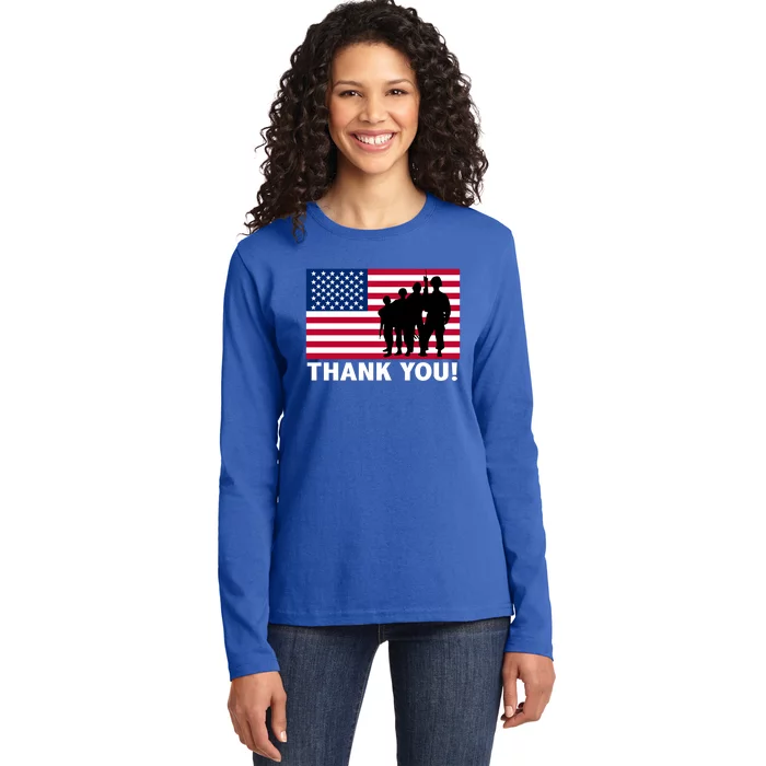 Patriotic Thank You Veterans Memorial Day Veterans Day Meaningful Gift Ladies Long Sleeve Shirt