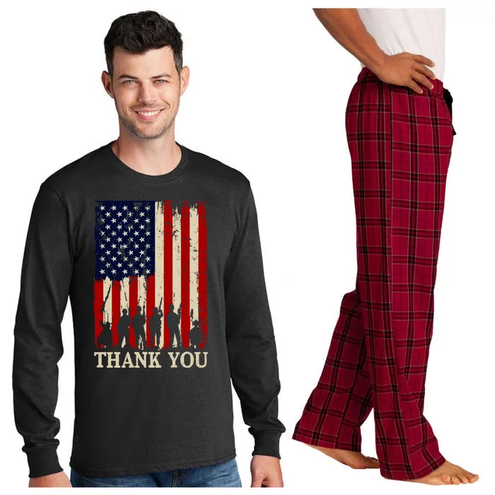 Patriotic Thank You Veterans Day American Flag Gifts Long Sleeve Pajama Set