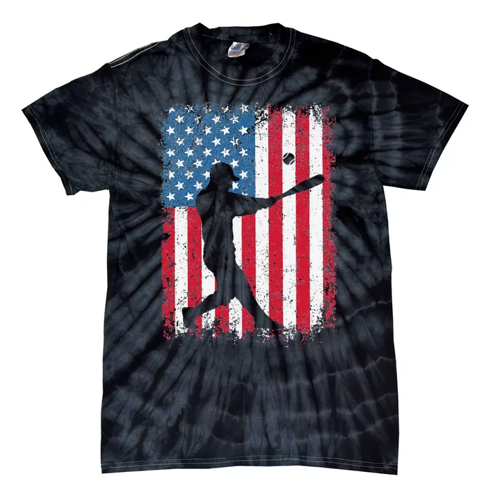 Patriotic US American Baseball Flag Vintage Tie-Dye T-Shirt