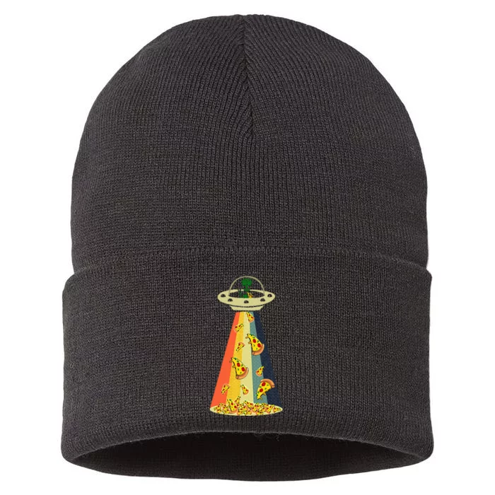 Pizza Ufo Alien Eating Pizza A Ufo Extraterrestrial Sustainable Knit Beanie