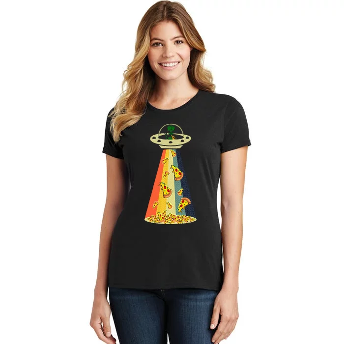 Pizza Ufo Alien Eating Pizza A Ufo Extraterrestrial Women's T-Shirt