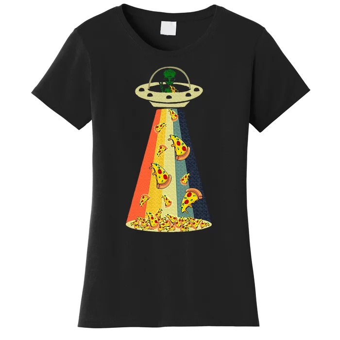 Pizza Ufo Alien Eating Pizza A Ufo Extraterrestrial Women's T-Shirt