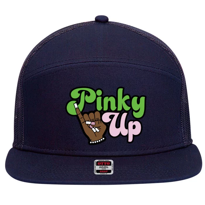 Pinky Up Aka Inspired Greek Sorority 7 Panel Mesh Trucker Snapback Hat