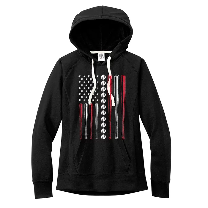 Patriotic US American Baseball Flag Vintage Baseball Women's Fleece Hoodie