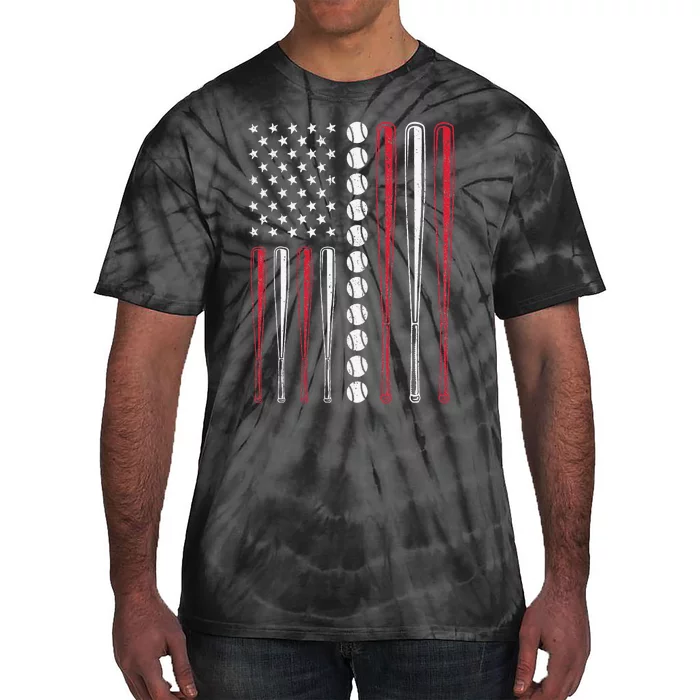 Patriotic US American Baseball Flag Vintage Tie-Dye T-Shirt