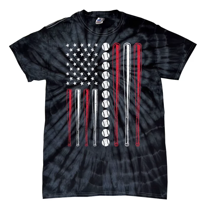 Patriotic US American Baseball Flag Vintage Tie-Dye T-Shirt