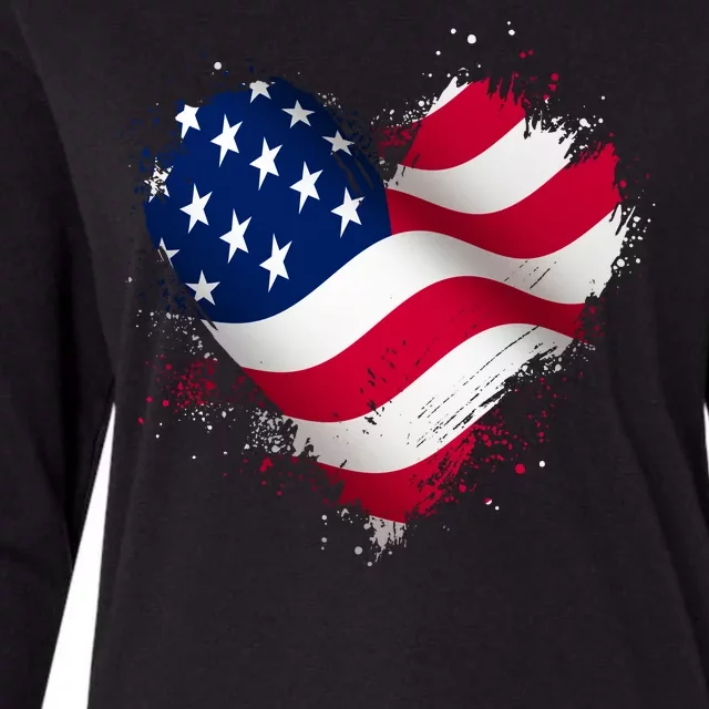 Patriotic Usa American Flag Heart Womens Cotton Relaxed Long Sleeve T-Shirt