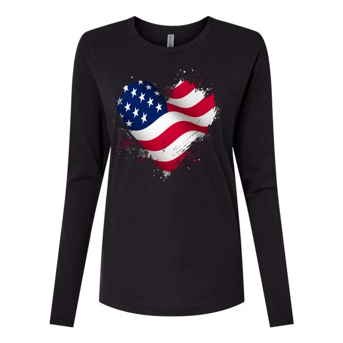 Patriotic Usa American Flag Heart Womens Cotton Relaxed Long Sleeve T-Shirt