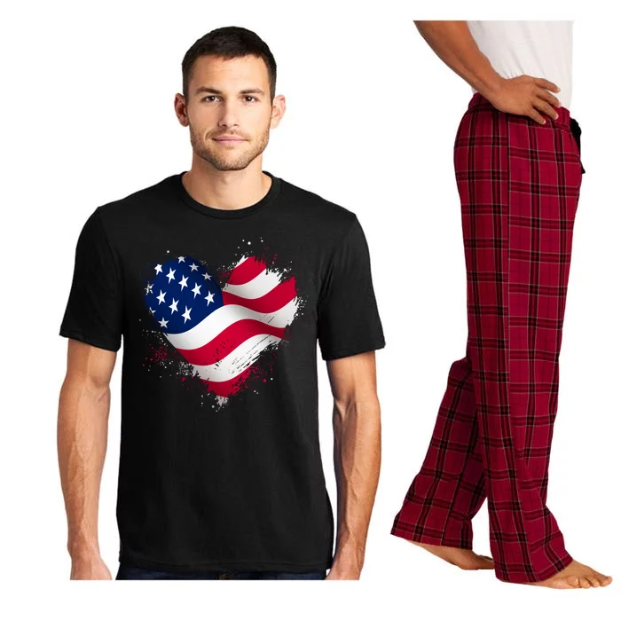 Patriotic Usa American Flag Heart Pajama Set