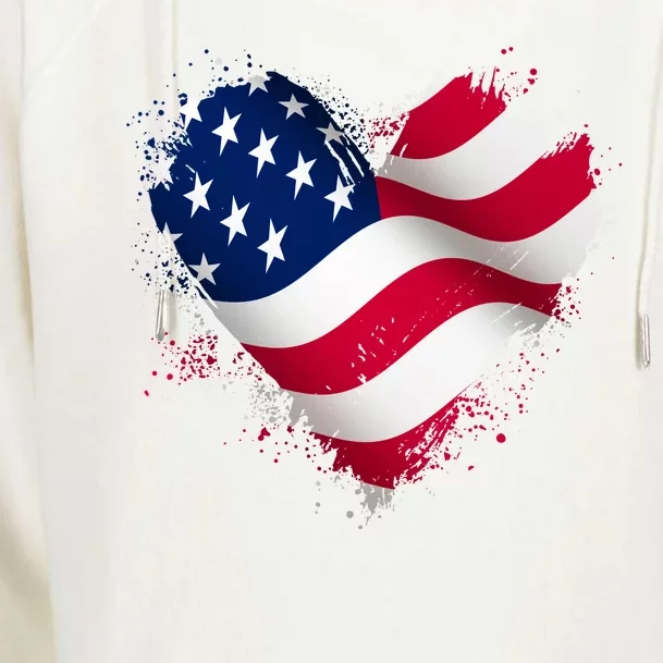 Patriotic Usa American Flag Heart Womens Funnel Neck Pullover Hood