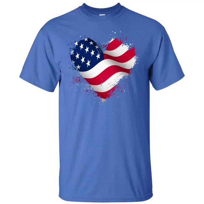 Patriotic Usa American Flag Heart Tall T-Shirt