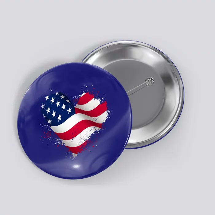 Patriotic Usa American Flag Heart Button