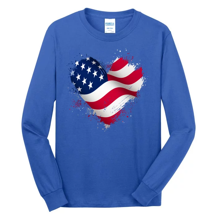 Patriotic Usa American Flag Heart Tall Long Sleeve T-Shirt