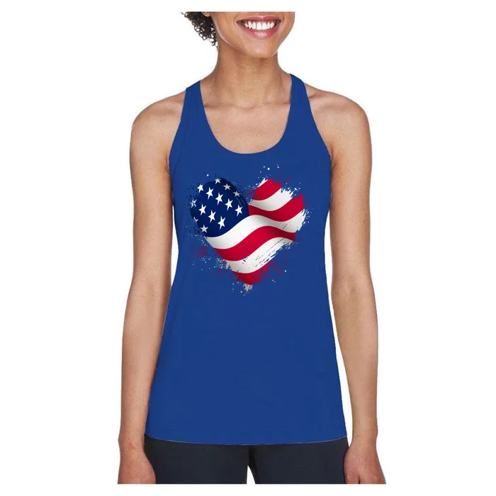 Patriotic Usa American Flag Heart Women's Racerback Tank