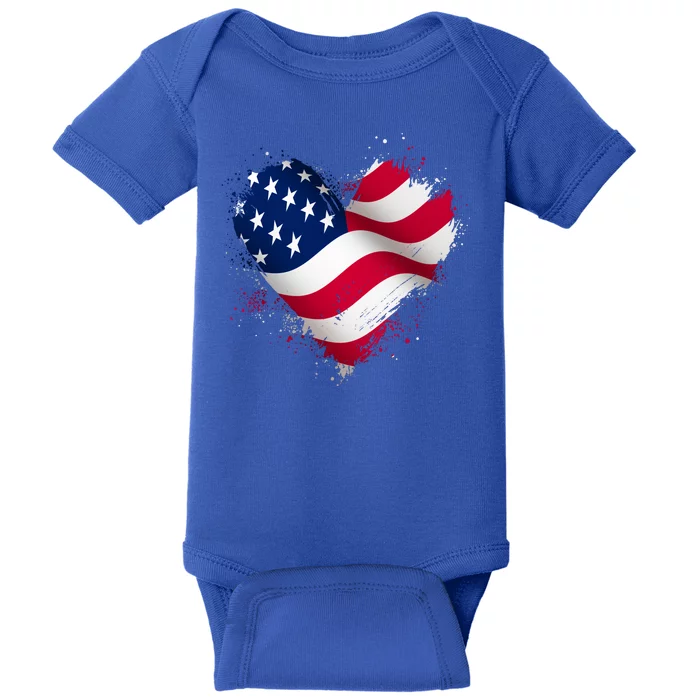 Patriotic Usa American Flag Heart Baby Bodysuit