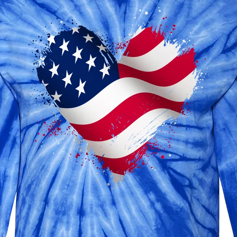 Patriotic Usa American Flag Heart Tie-Dye Long Sleeve Shirt