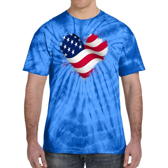 Patriotic Usa American Flag Heart Tie-Dye T-Shirt