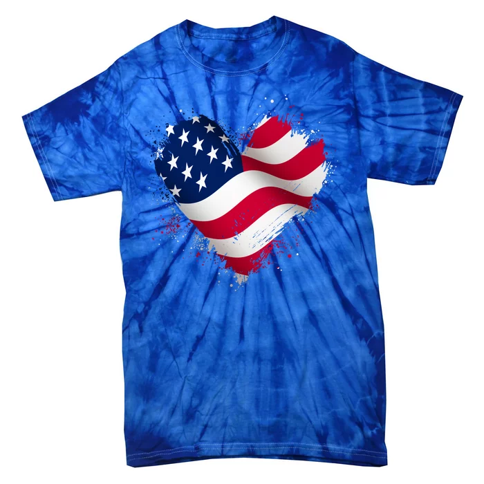 Patriotic Usa American Flag Heart Tie-Dye T-Shirt