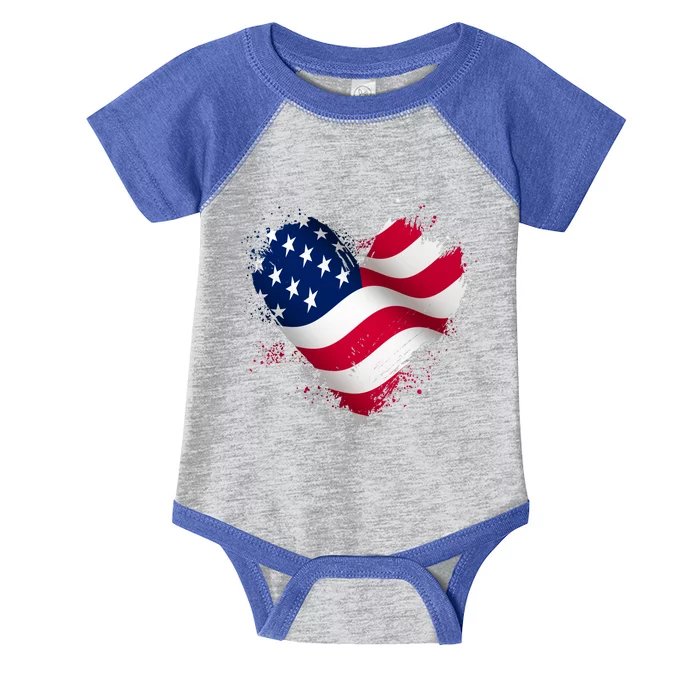 Patriotic Usa American Flag Heart Infant Baby Jersey Bodysuit