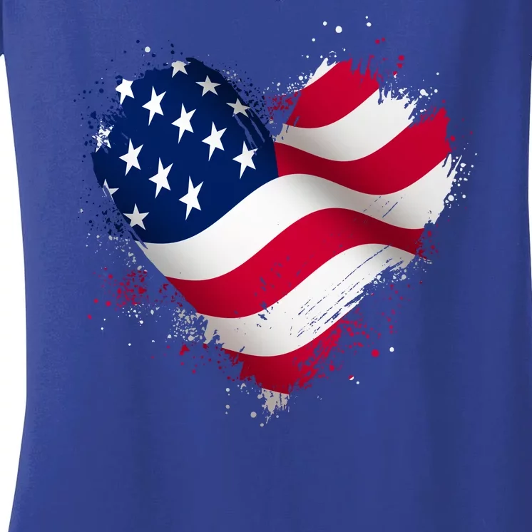 Patriotic Usa American Flag Heart Women's V-Neck T-Shirt