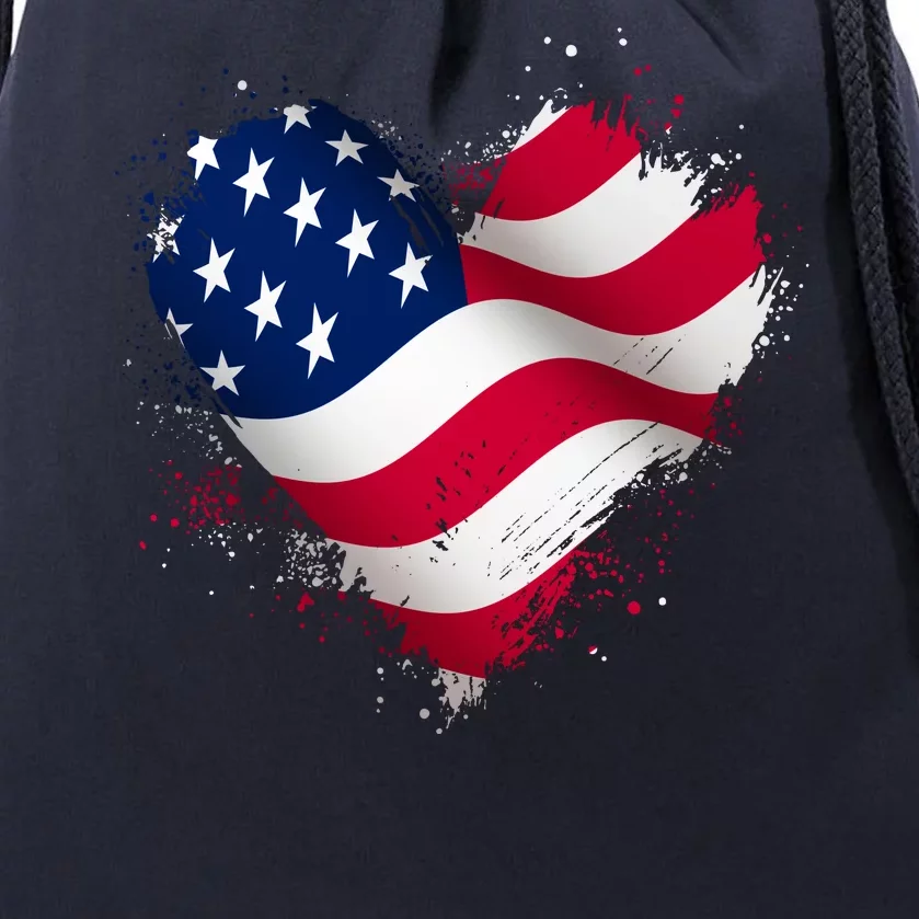 Patriotic Usa American Flag Heart Drawstring Bag