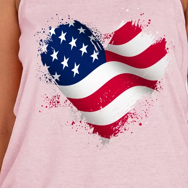 Patriotic Usa American Flag Heart Women's Knotted Racerback Tank