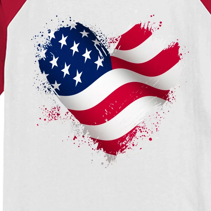 Patriotic Usa American Flag Heart Kids Colorblock Raglan Jersey