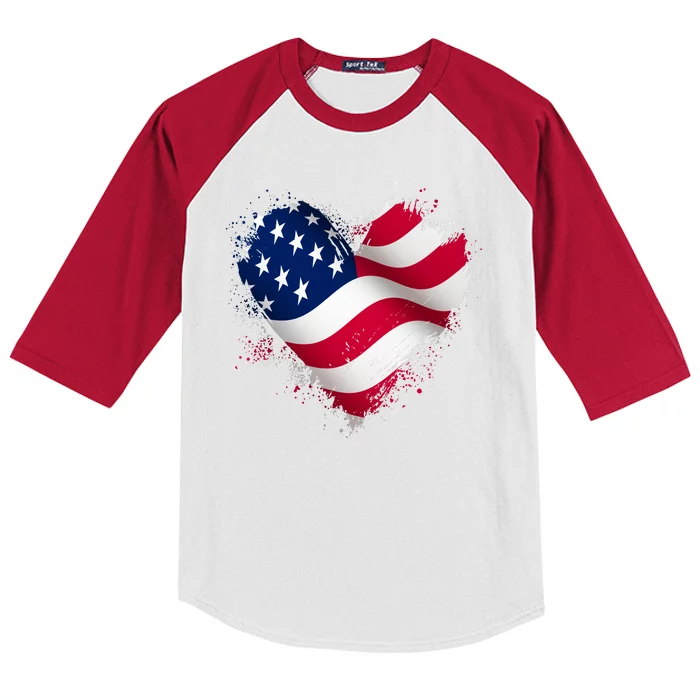 Patriotic Usa American Flag Heart Kids Colorblock Raglan Jersey