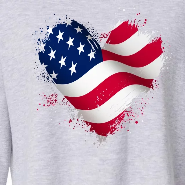 Patriotic Usa American Flag Heart Cropped Pullover Crew