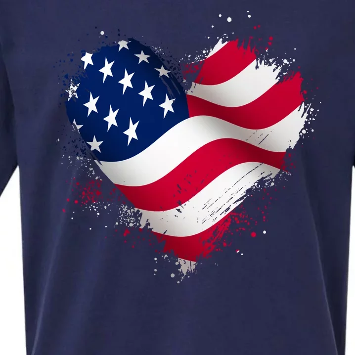 Patriotic Usa American Flag Heart Sueded Cloud Jersey T-Shirt