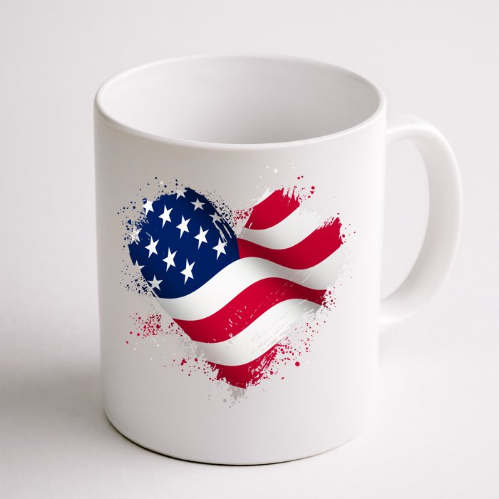 Patriotic Usa American Flag Heart Front & Back Coffee Mug