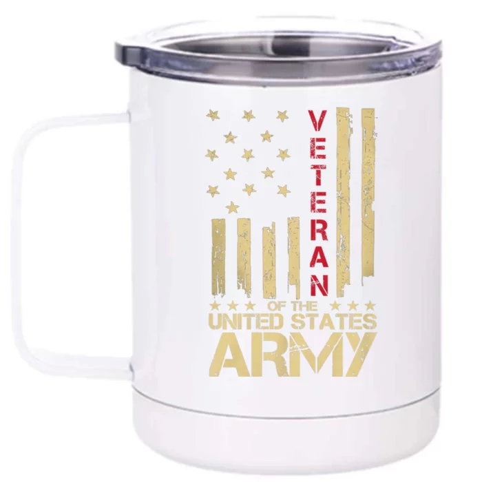 Patriotic U.S Army Veteran Red Line American Flag Vintage Front & Back 12oz Stainless Steel Tumbler Cup