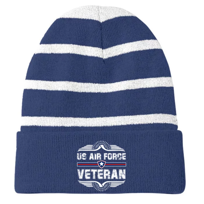 Proud US Air Force Veteran Striped Beanie with Solid Band