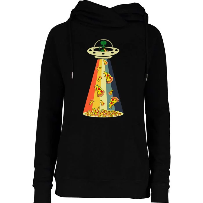 Pizza Ufo Alien Eating Pizza A Ufo Extraterrestrial Womens Funnel Neck Pullover Hood