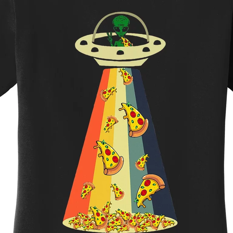 Pizza Ufo Alien Eating Pizza A Ufo Extraterrestrial Women's T-Shirt