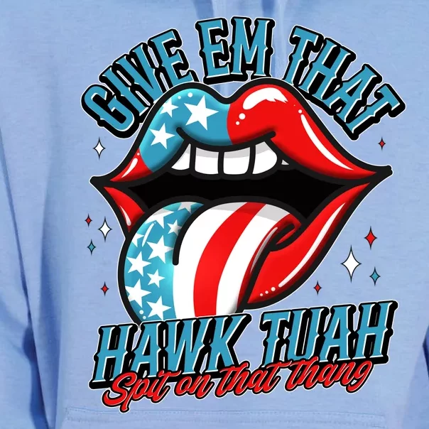 Patriotic Usa American Flag Lips Give Em That Hawk Tuah Spit On That Thang Unisex Surf Hoodie