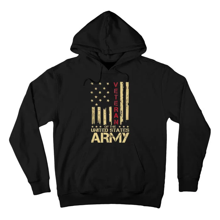 Patriotic U.S Army Veteran Red Line American Flag Vintage Tall Hoodie