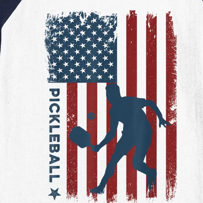 Pickleball Usa American Flag Pickle Ball Player Baseball Sleeve Shirt