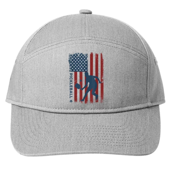 Pickleball Usa American Flag Pickle Ball Player 7-Panel Snapback Hat